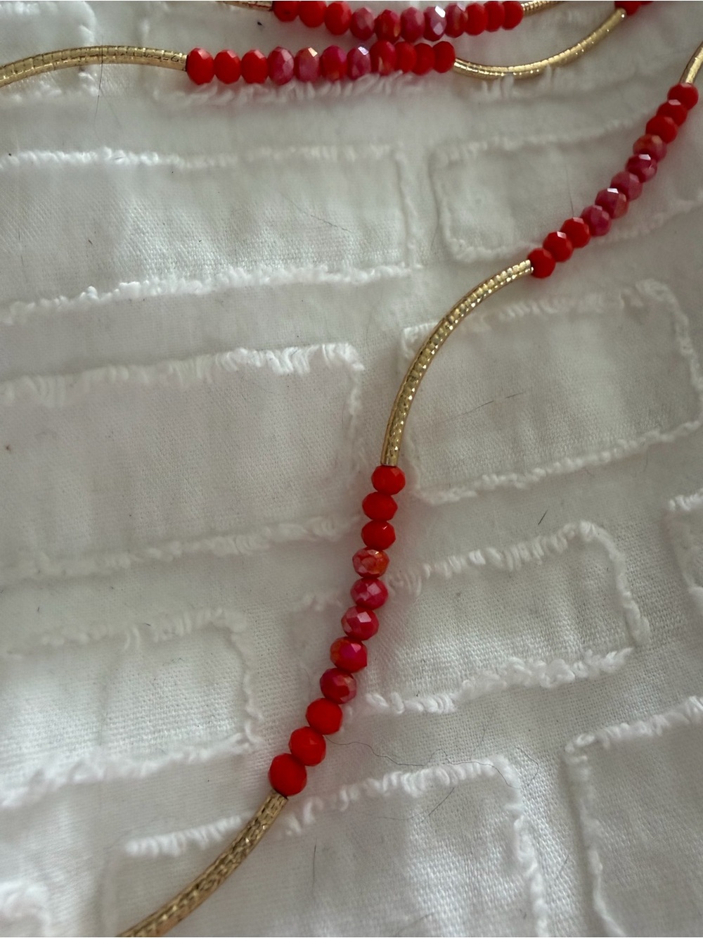 Source Unknown Red Beaded Necklace with Gold Accents